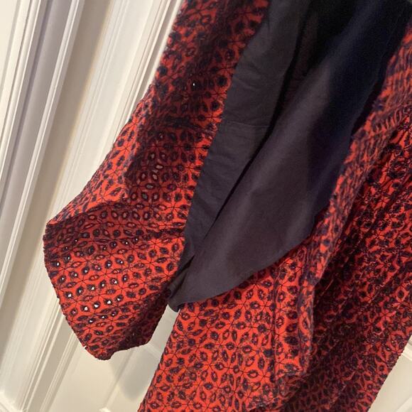 Maje Red Eyelet Full-Skirted Midi Dress - Picture 4 of 4